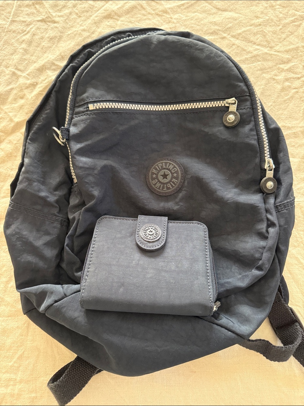 Kipling Navy Nylon Backpack with Matching Wallet